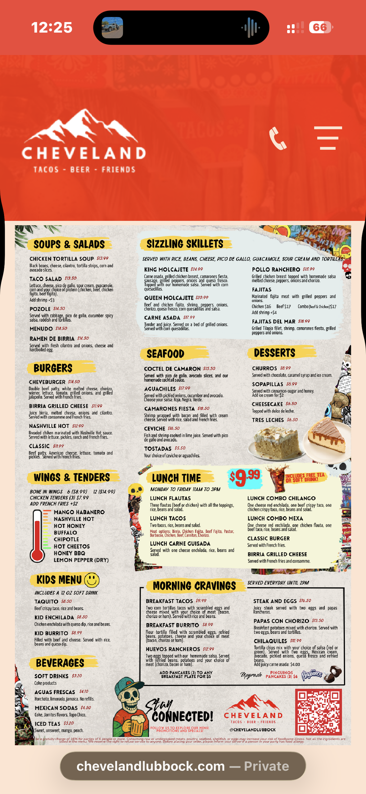Cheveland current menu, page two